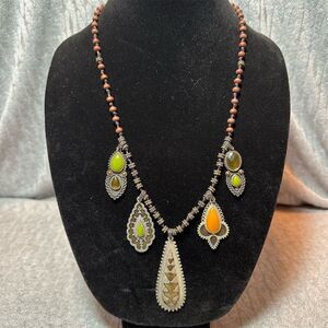 Vintage Multicolor Beaded Necklace with Ornate Pendants 20" Lobster Clasp